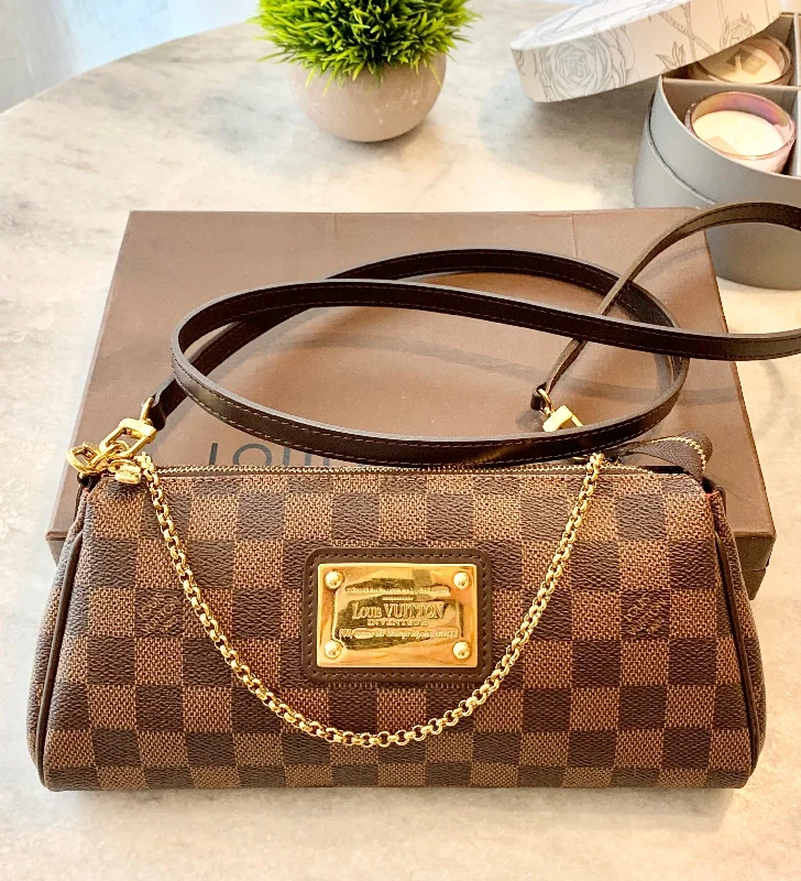 Louis Vuitton bags with a magnetic snap closure for easy accessLOUIS VUITTON Damier Ebene Eva Crossbody Bag